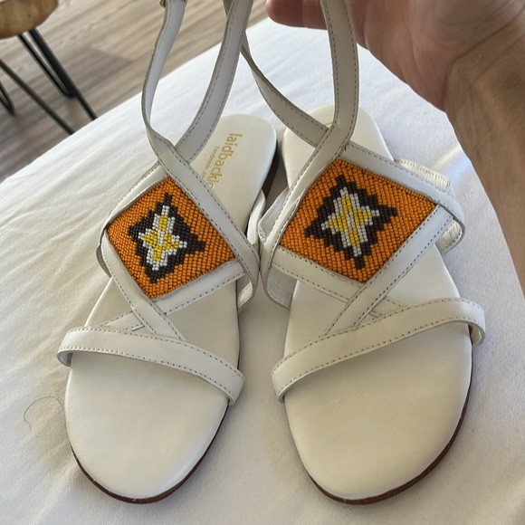 Free People New laidback London hand beaded white sandal Dance pool party Happy - Picture 7 of 10